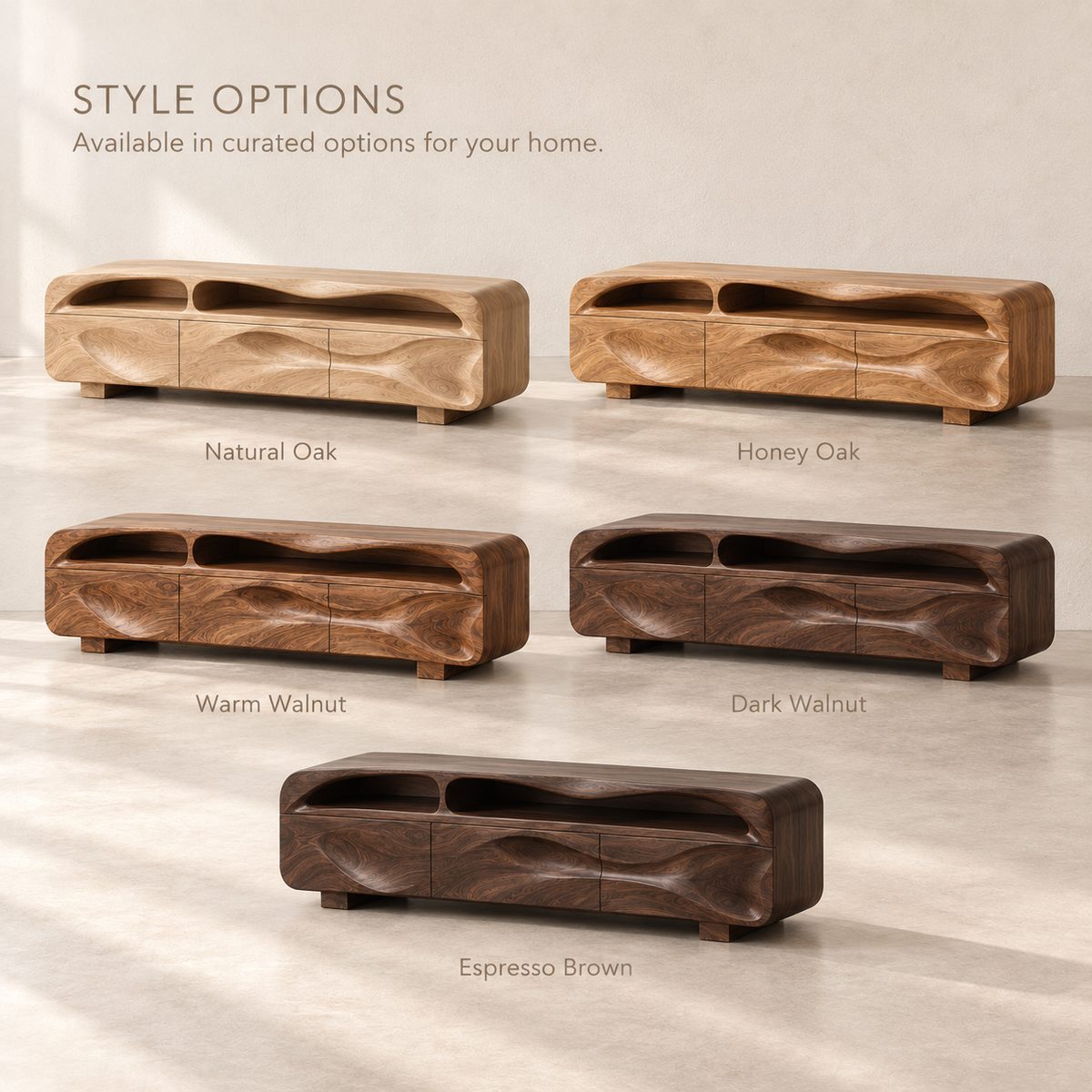 Sable Sculptural Solid Wood TV Stand - Design 132 - product detail and styling view 10