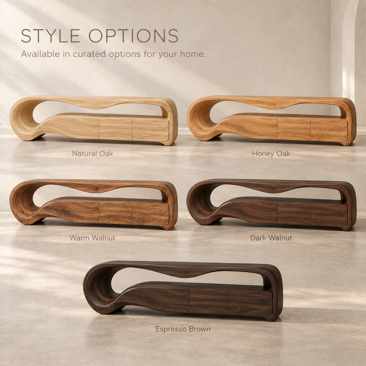 Aurelia Sculptural Solid Wood TV Stand - Design 133 - product detail and styling view 10