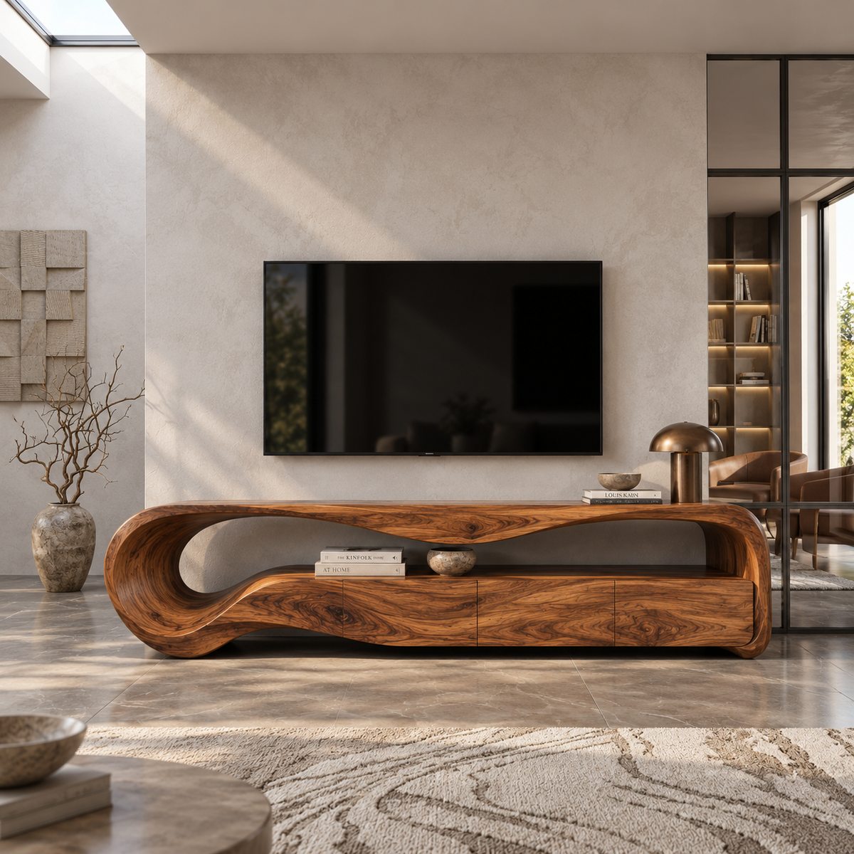 Aurelia Sculptural Solid Wood TV Stand - Design 133 - main view