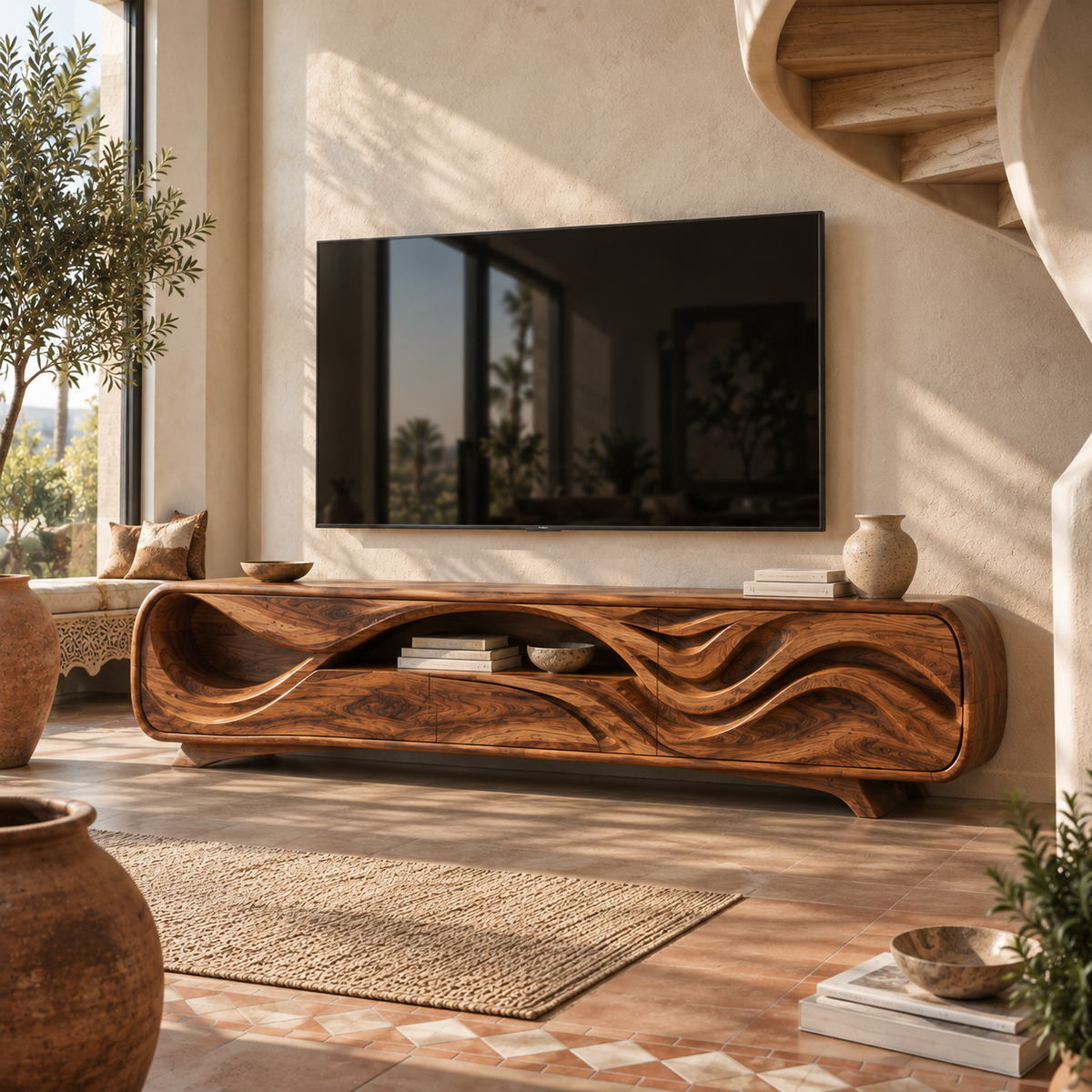 Liora Sculptural Solid Wood TV Stand - Design 134 - main view