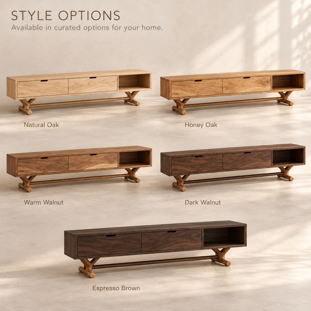 Alderwick Sculptural Solid Wood TV Stand - Design 136 - wood finish options