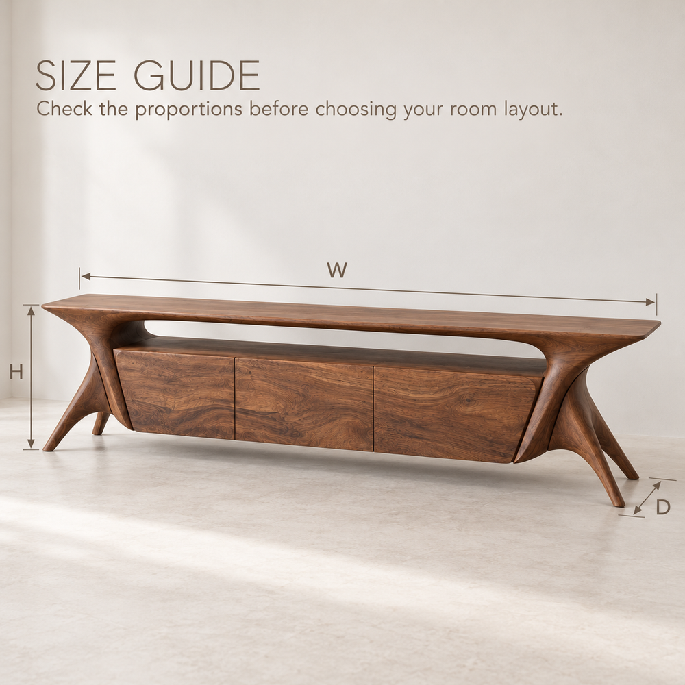 Bramley Sculptural Solid Wood TV Stand - Design 137 - size guide