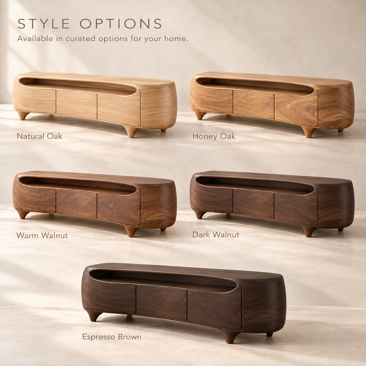 Cedarvale Sculptural Solid Wood TV Stand - Design 138 - wood finish options