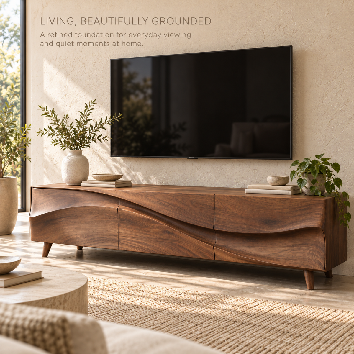 Dunmere Sculptural Solid Wood TV Stand - Design 139 - product detail 1