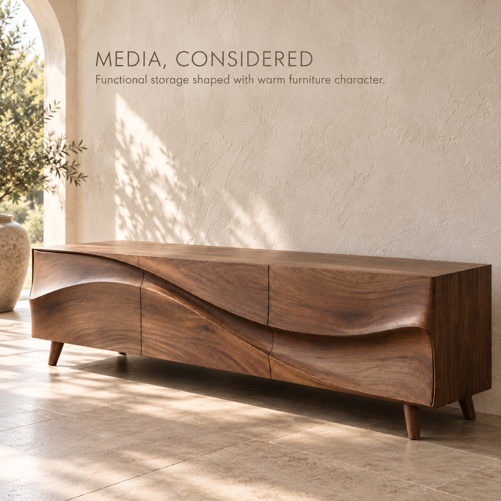 Dunmere Sculptural Solid Wood TV Stand - Design 139 - product detail 2