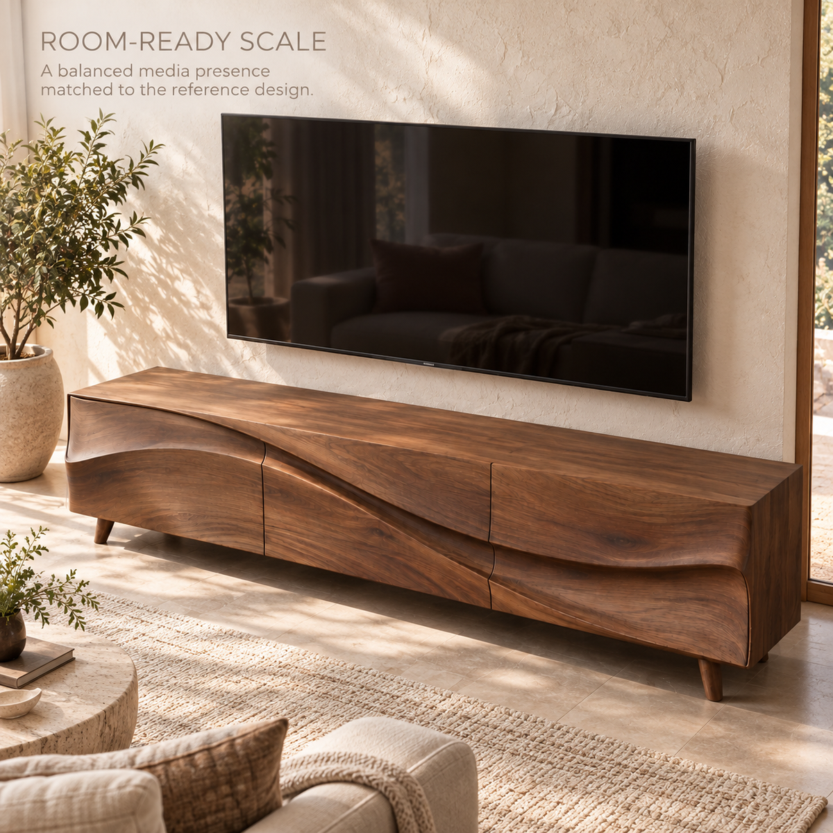 Dunmere Sculptural Solid Wood TV Stand - Design 139 - product detail 3