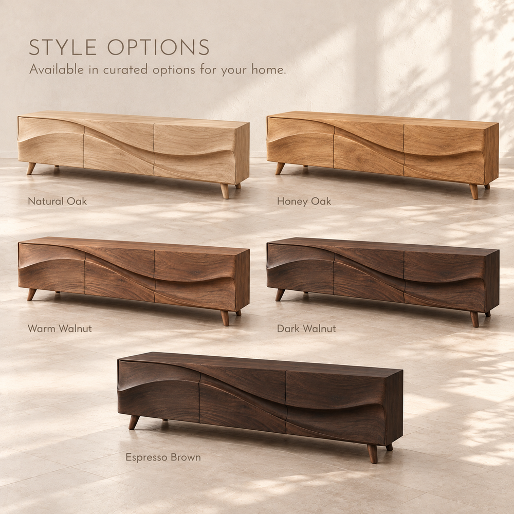 Dunmere Sculptural Solid Wood TV Stand - Design 139 - wood finish options