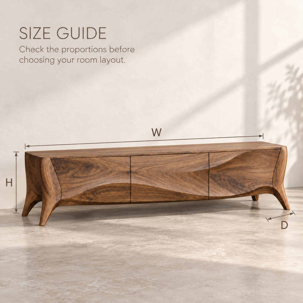 Elmsworth Sculptural Solid Wood TV Stand - Design 140 - size guide