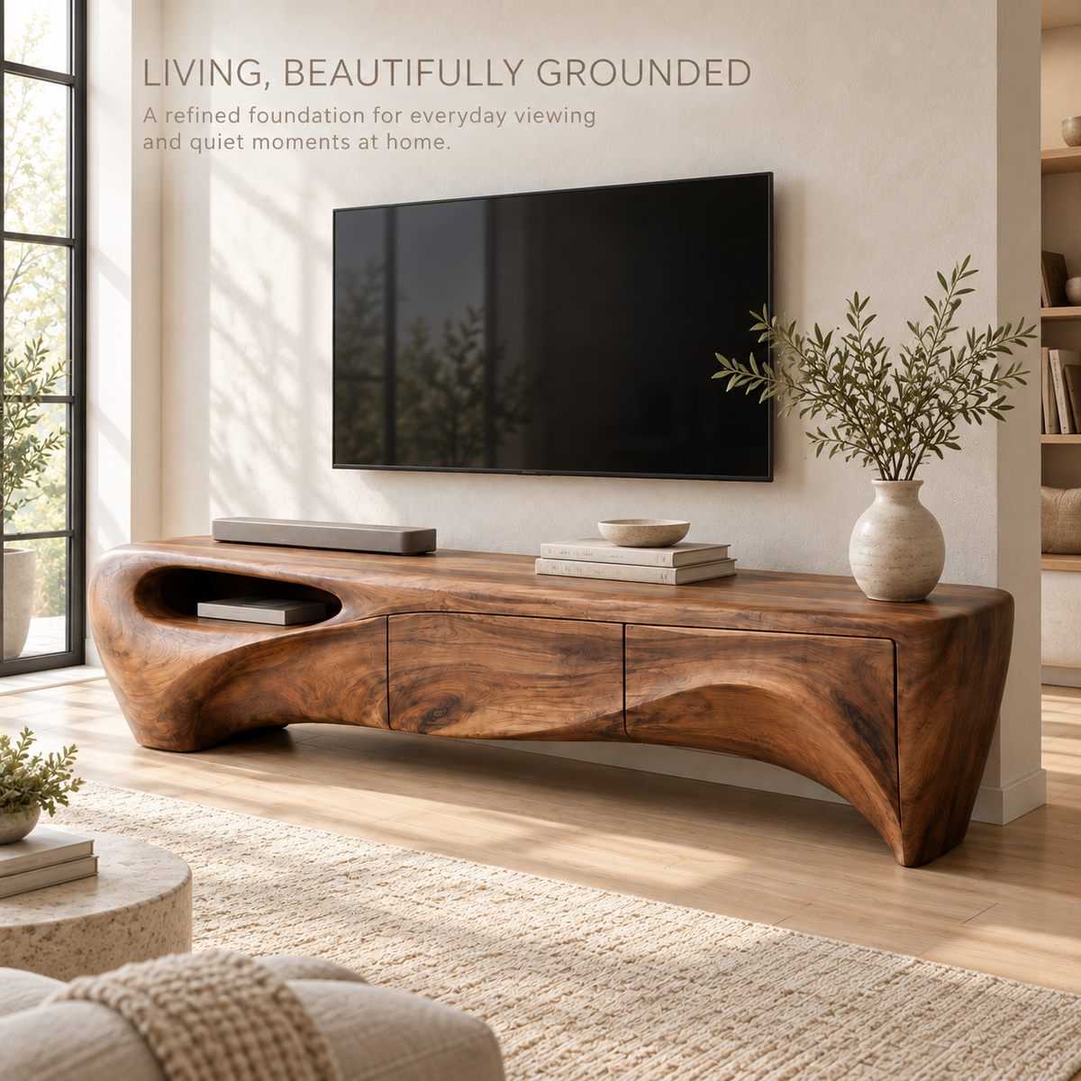 Fairhaven Sculptural Solid Wood TV Stand - Design 141 - product detail 1