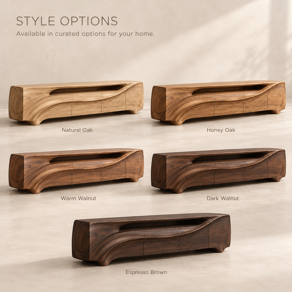 Hartwell Sculptural Solid Wood TV Stand - Design 143 - wood finish options