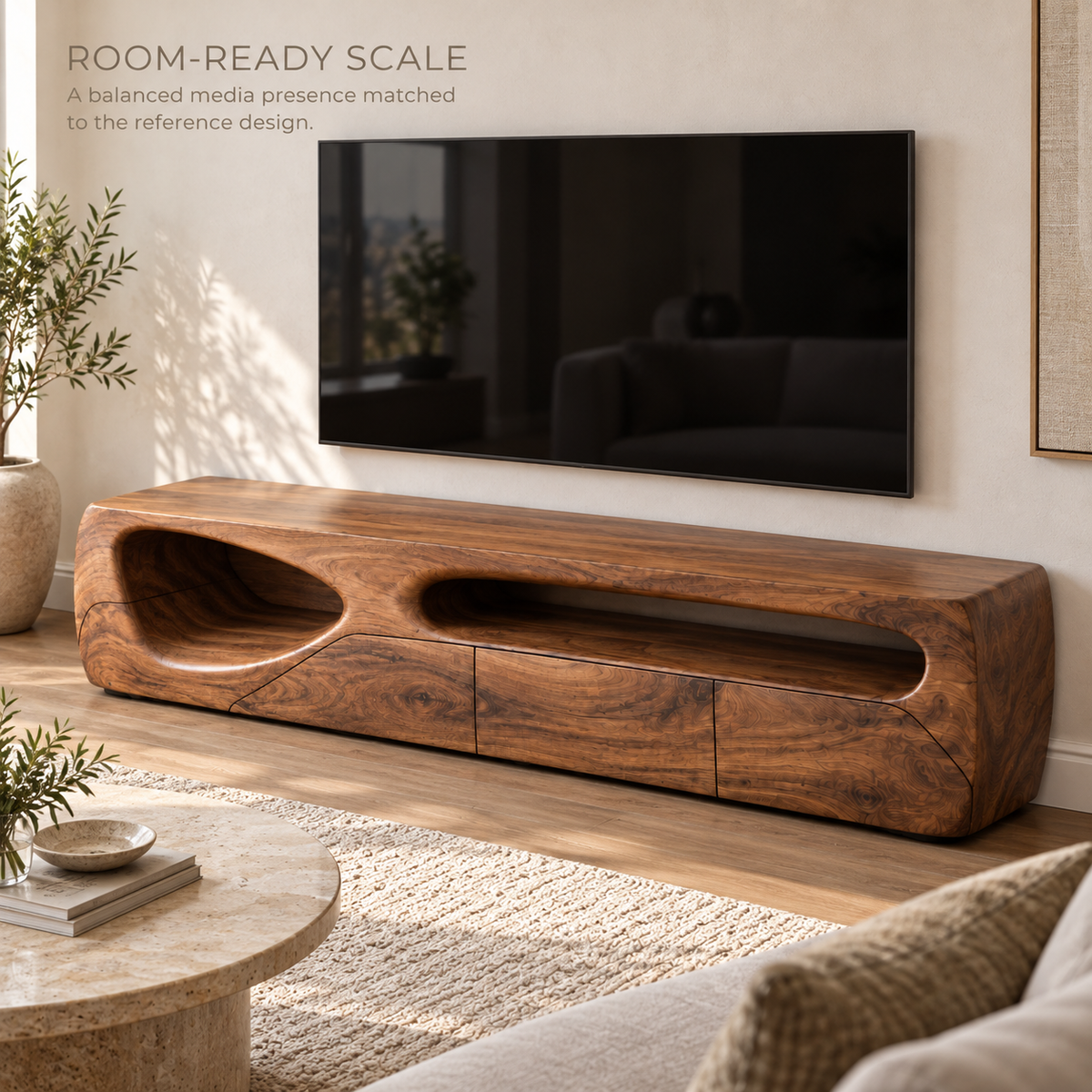 Iverley Sculptural Solid Wood TV Stand - Design 144 - product detail 3