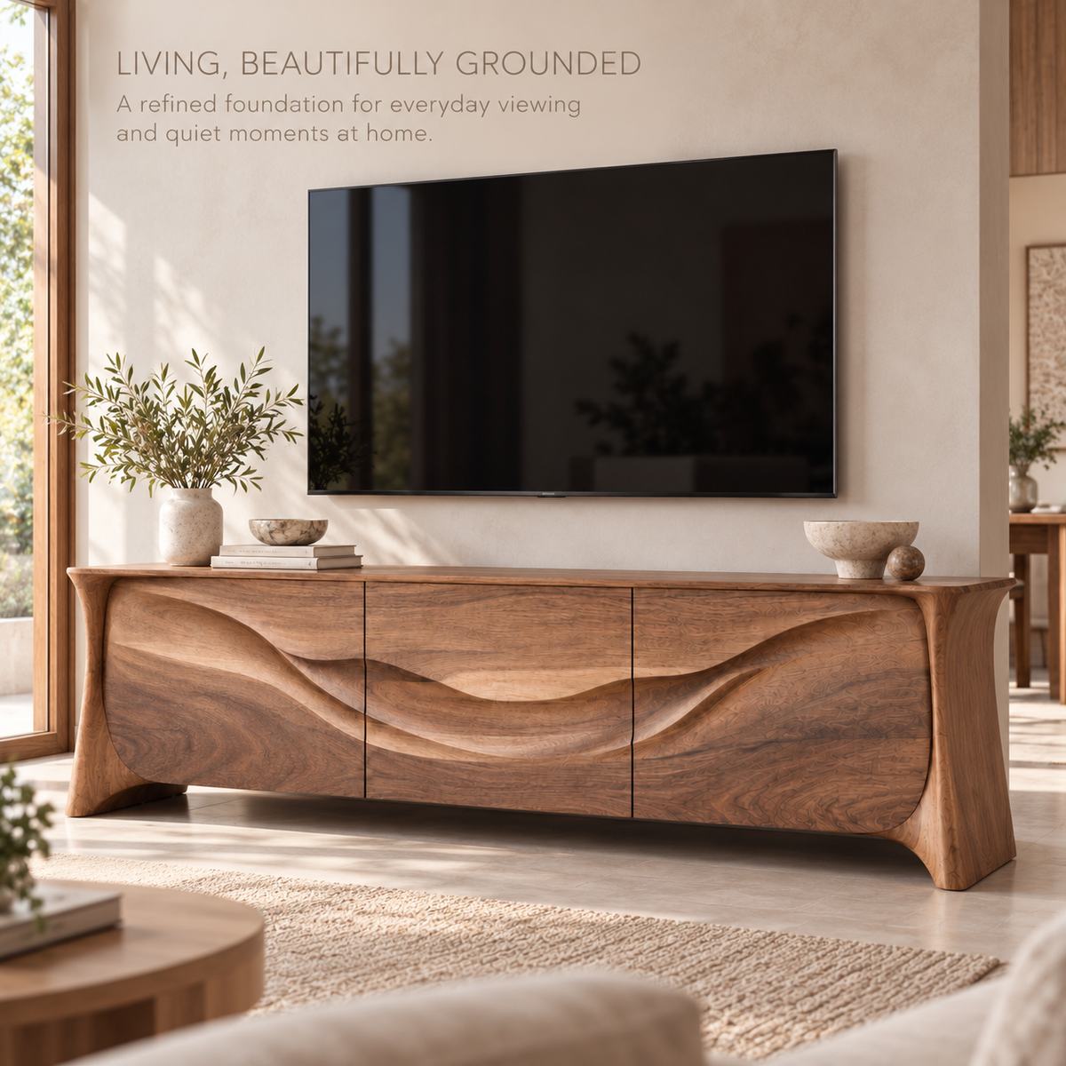 Kingsley Sculptural Solid Wood TV Stand - Design 146 - product detail 1
