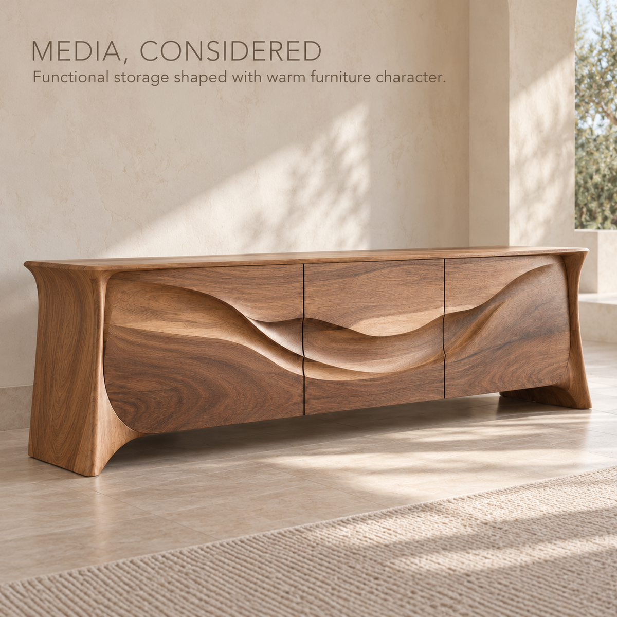 Kingsley Sculptural Solid Wood TV Stand - Design 146 - product detail 2