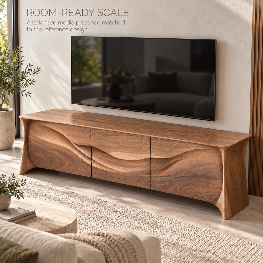 Kingsley Sculptural Solid Wood TV Stand - Design 146 - product detail 3