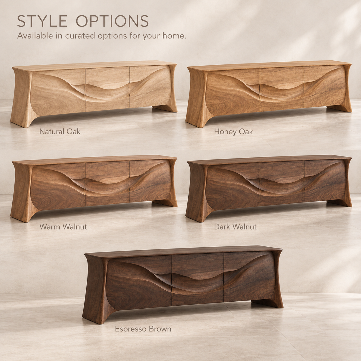 Kingsley Sculptural Solid Wood TV Stand - Design 146 - wood finish options
