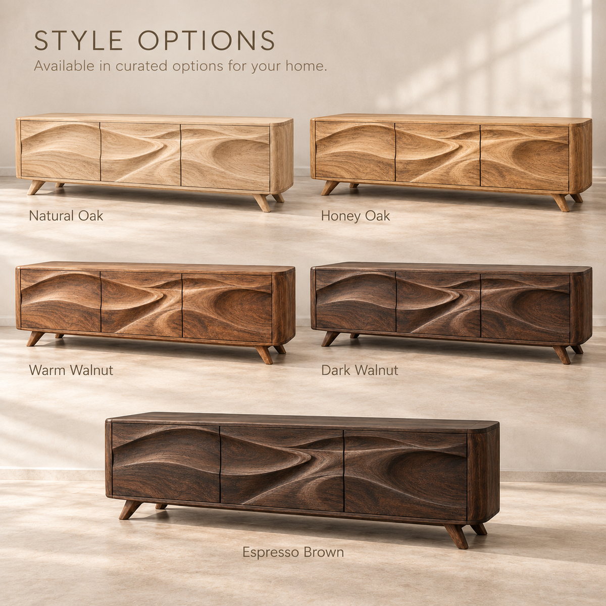 Marwick Sculptural Solid Wood TV Stand - Design 148 - wood finish options