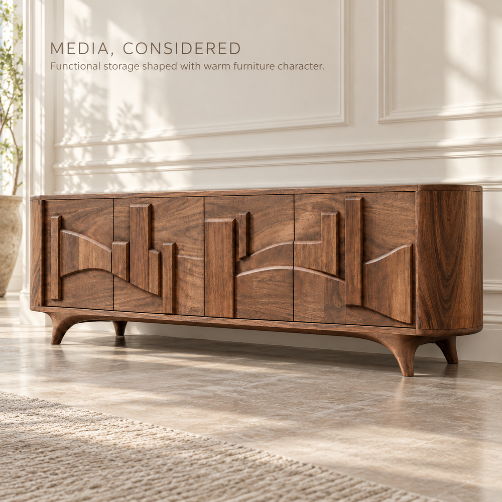 Oakmere Sculptural Solid Wood TV Stand - Design 150 - product detail 2