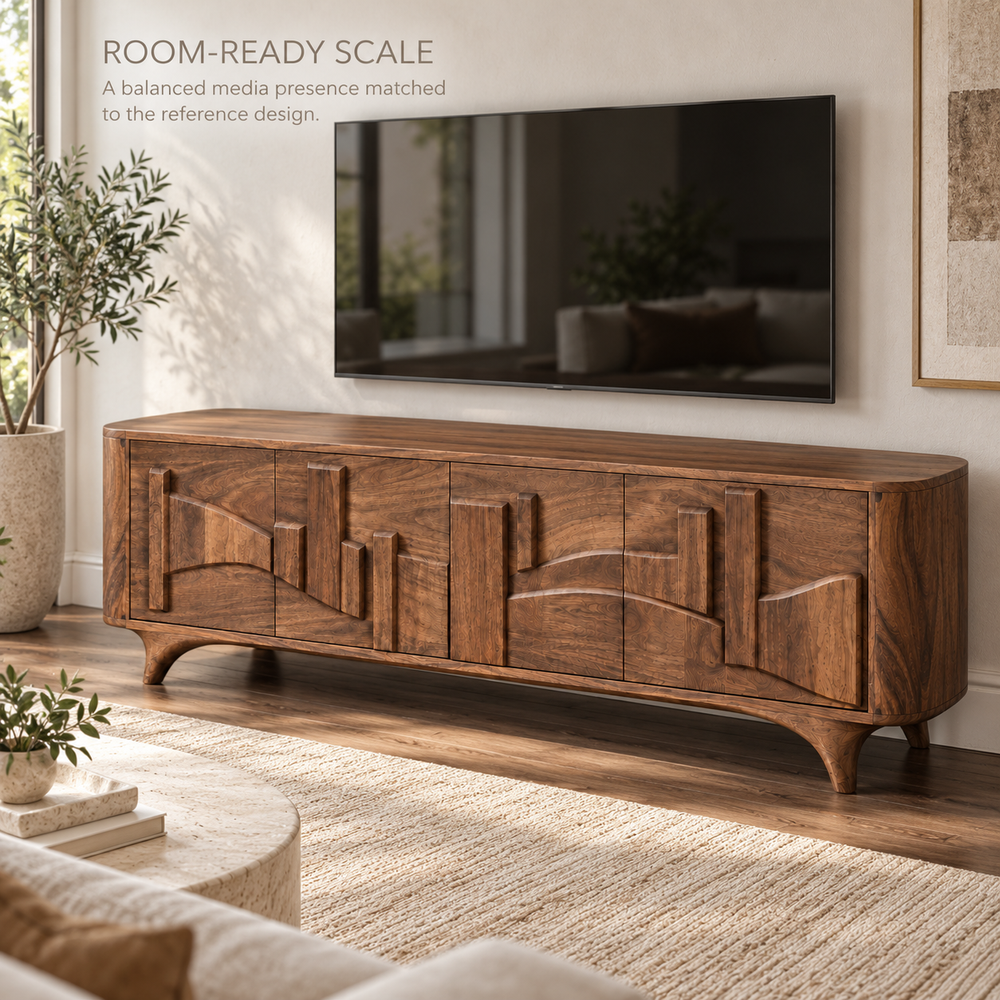 Oakmere Sculptural Solid Wood TV Stand - Design 150 - product detail 3