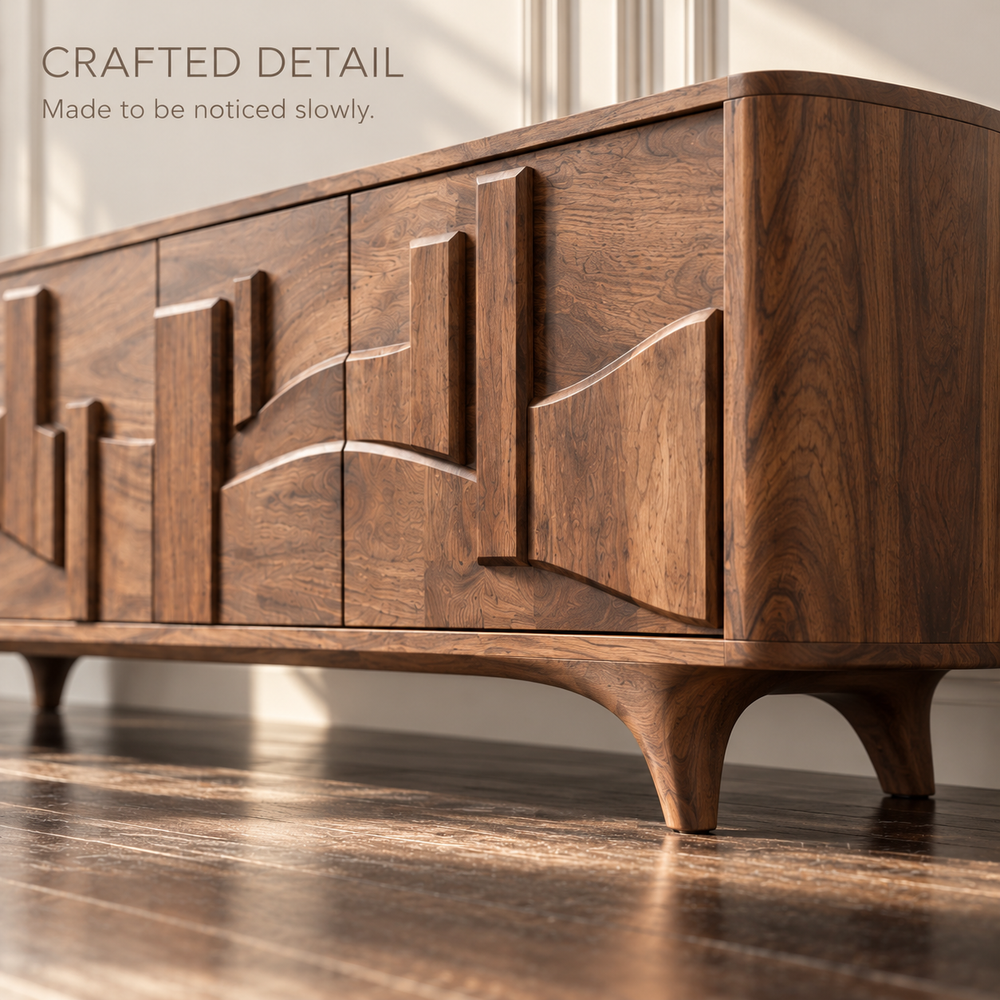 Oakmere Sculptural Solid Wood TV Stand - Design 150 - product detail 5