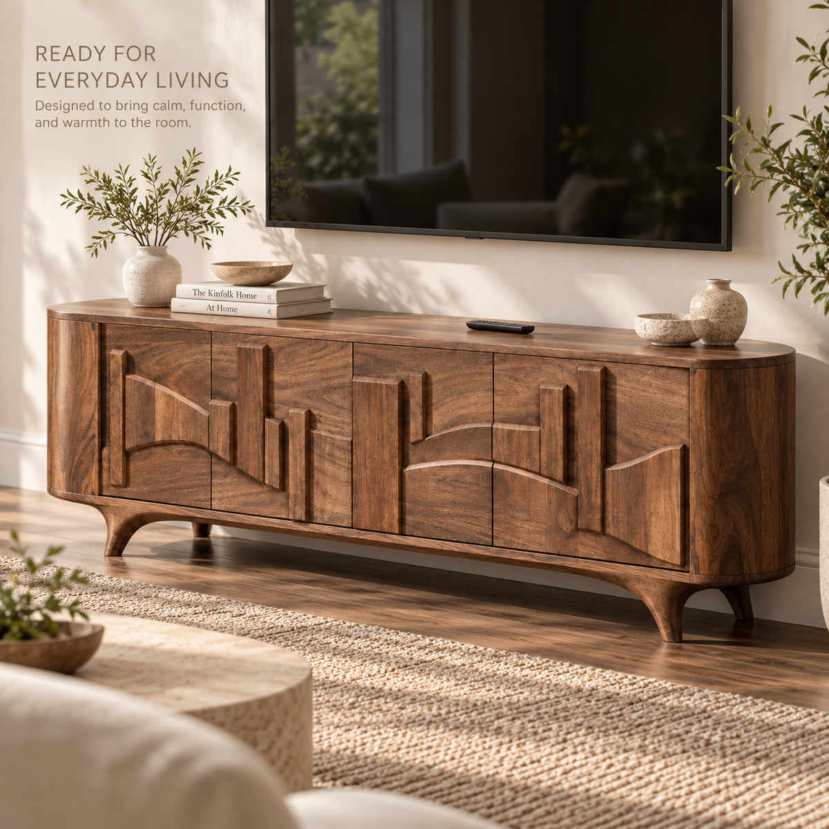 Oakmere Sculptural Solid Wood TV Stand - Design 150 - product detail 6