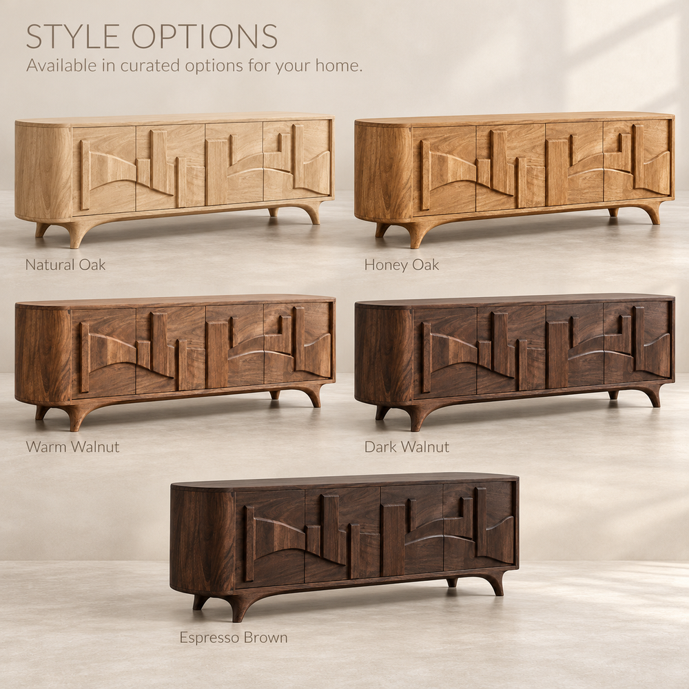 Oakmere Sculptural Solid Wood TV Stand - Design 150 - wood finish options