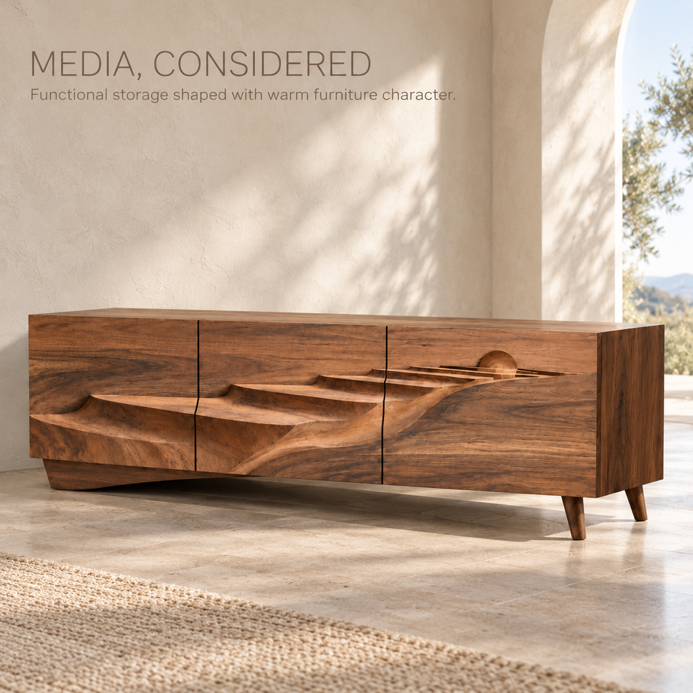 Pemberton Sculptural Solid Wood TV Stand - Design 151 - product detail 2