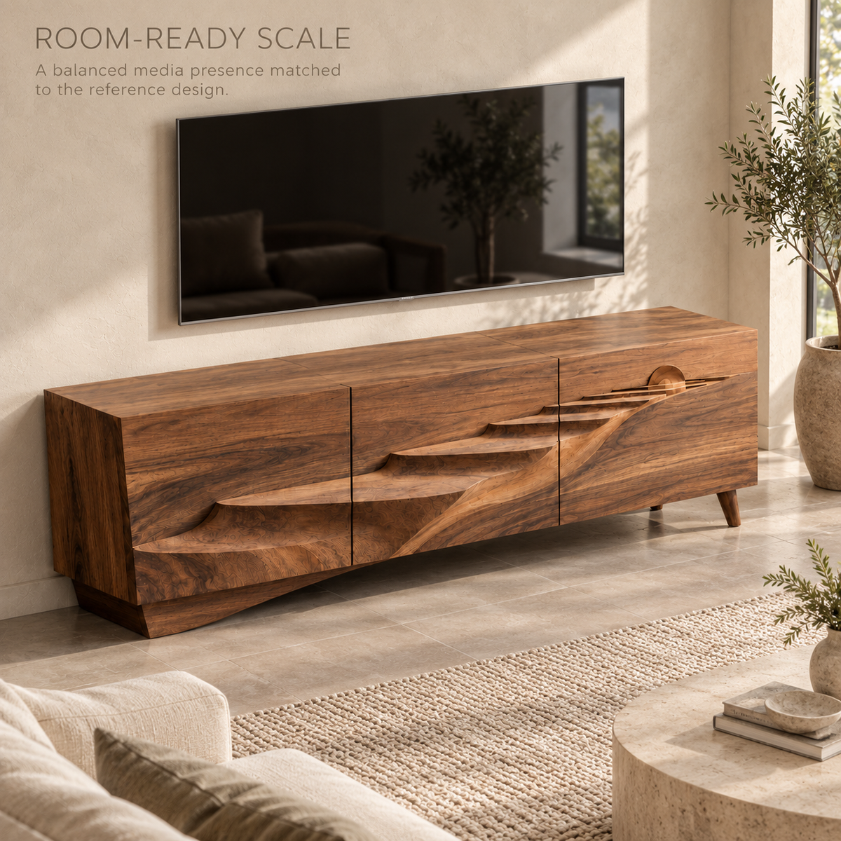 Pemberton Sculptural Solid Wood TV Stand - Design 151 - product detail 3