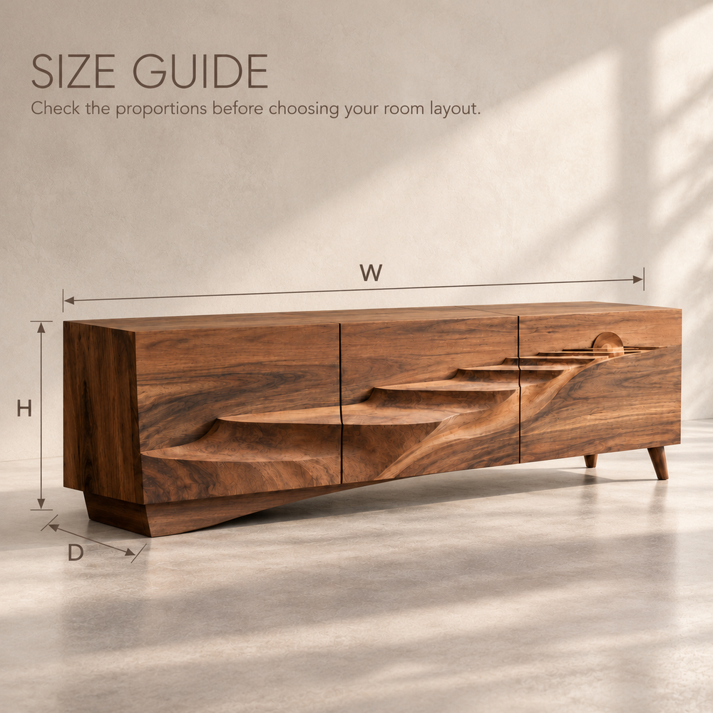 Pemberton Sculptural Solid Wood TV Stand - Design 151 - size guide