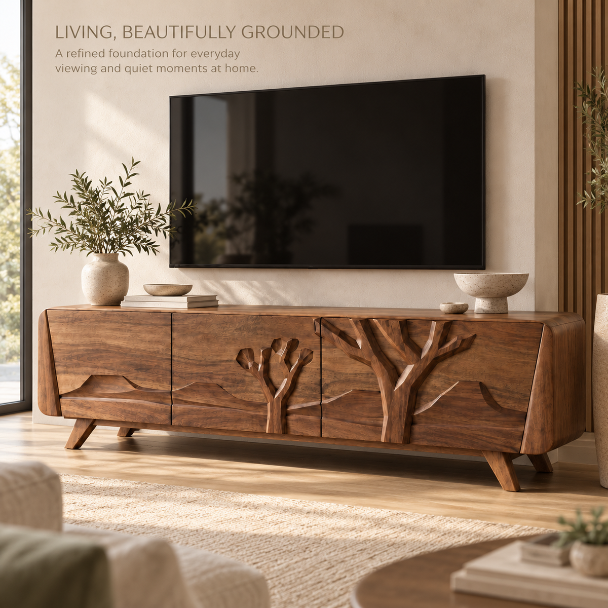 Quenby Sculptural Solid Wood TV Stand - Design 152 - product detail 1