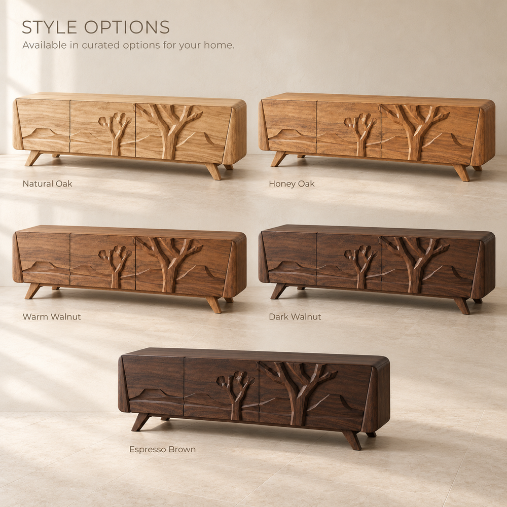 Quenby Sculptural Solid Wood TV Stand - Design 152 - wood finish options