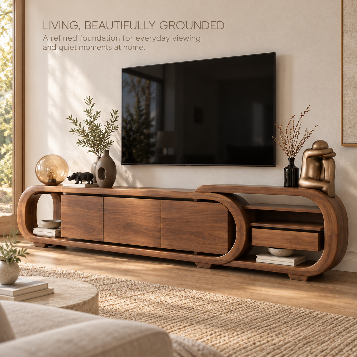 Ridgewell Sculptural Solid Wood TV Stand - Design 153 - product detail 1