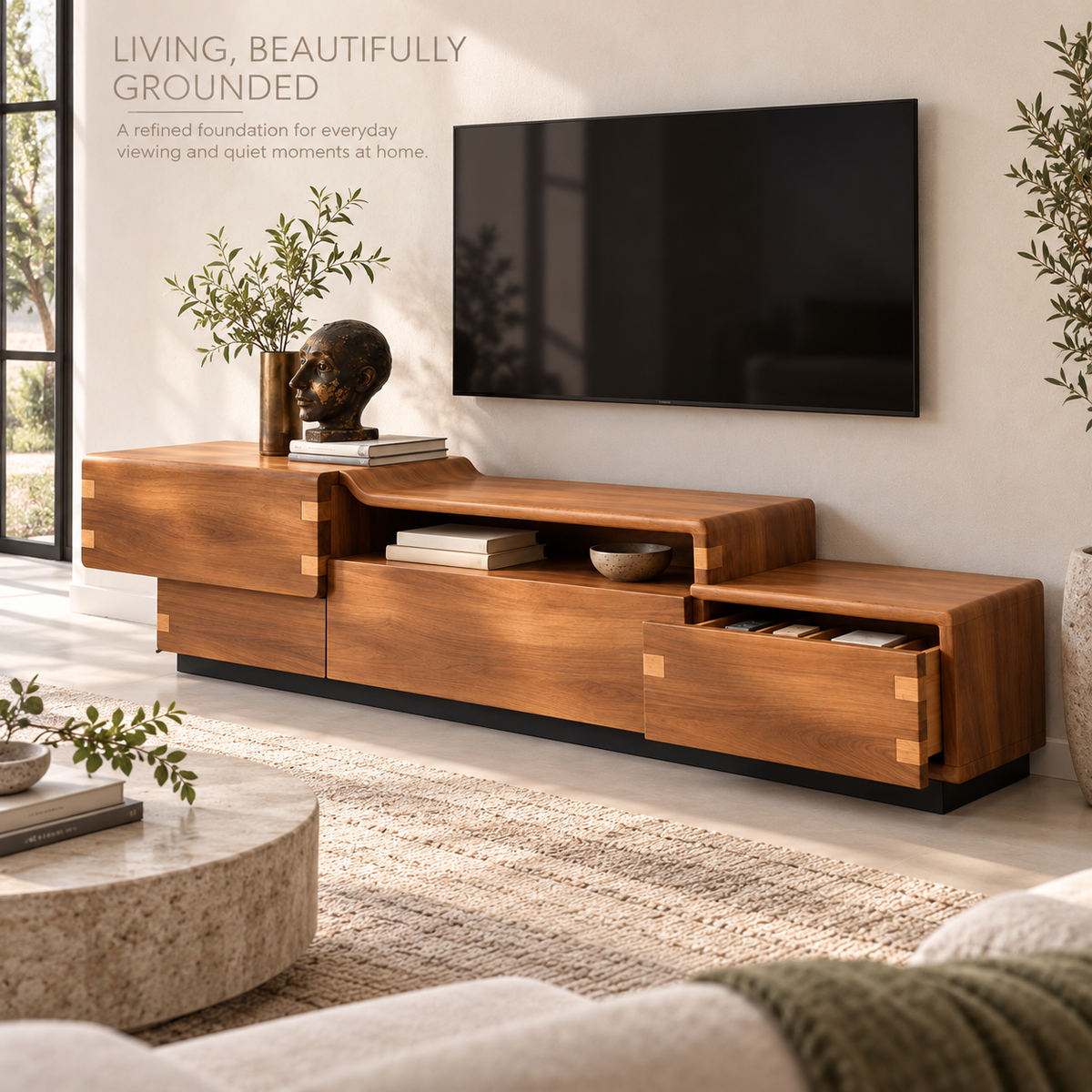 Stoneleigh Sculptural Solid Wood TV Stand - Design 154 - product detail 1