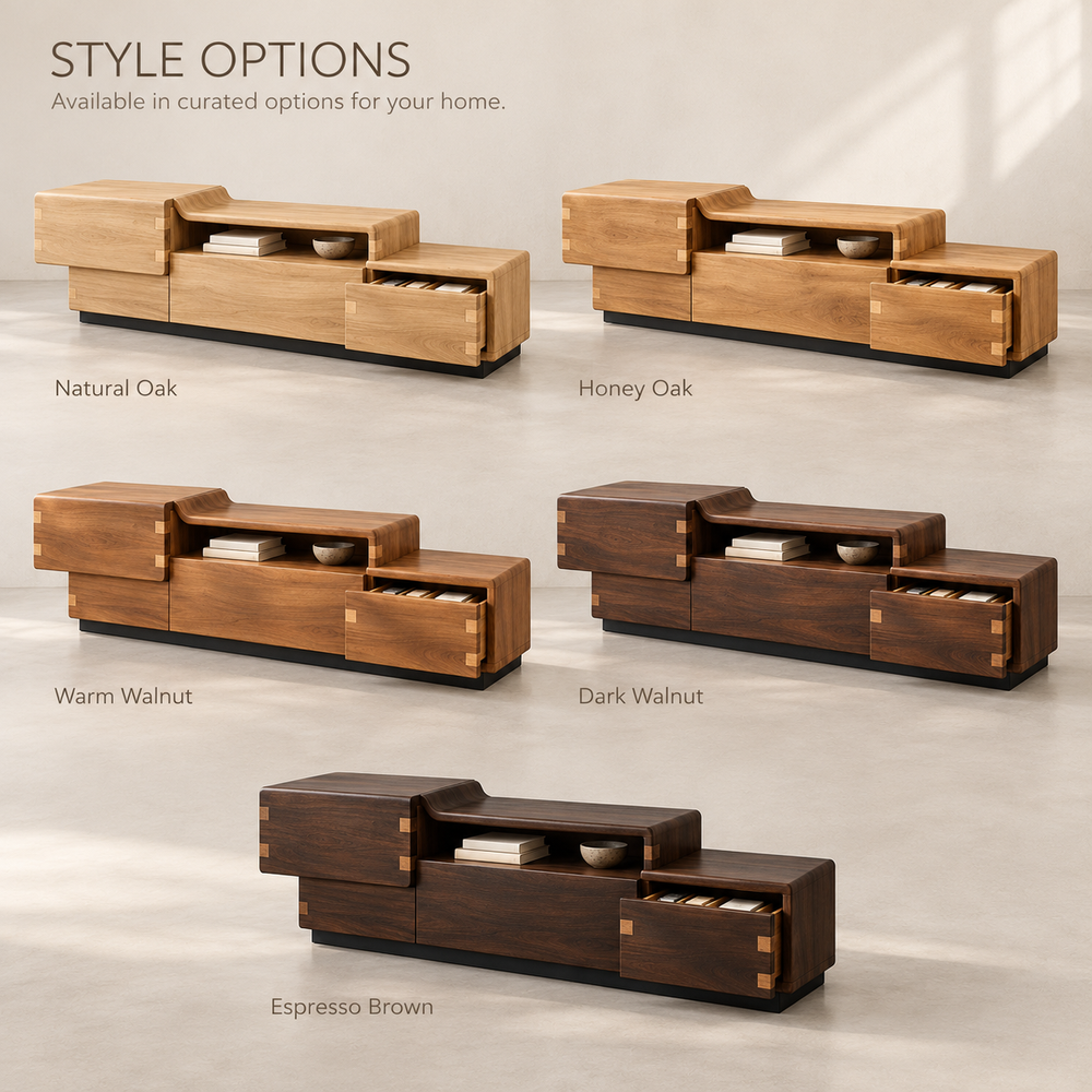 Stoneleigh Sculptural Solid Wood TV Stand - Design 154 - wood finish options