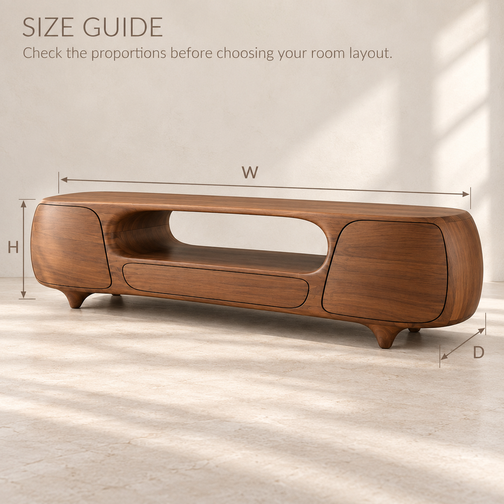 Valehurst Sculptural Solid Wood TV Stand - Design 157 - size guide