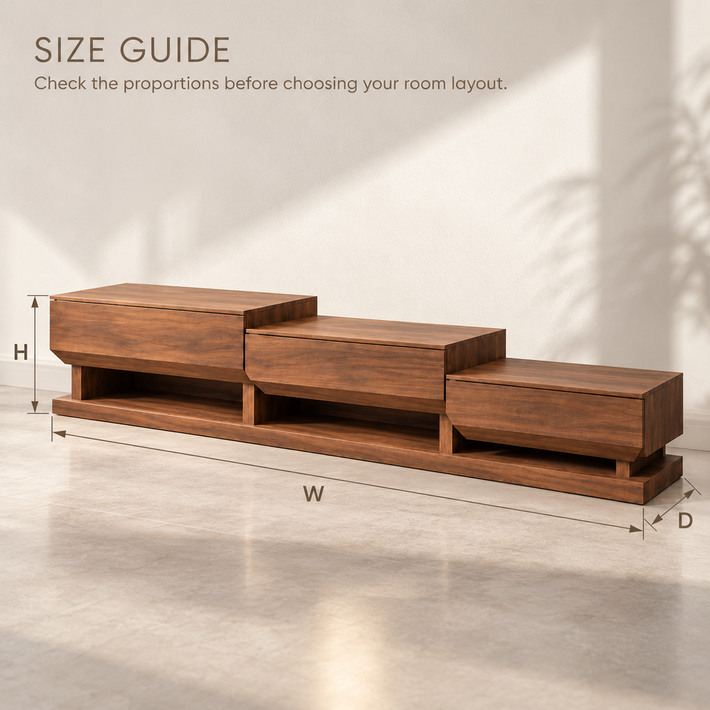 Ashbourne Sculptural Solid Wood TV Stand - Design 159 - size guide