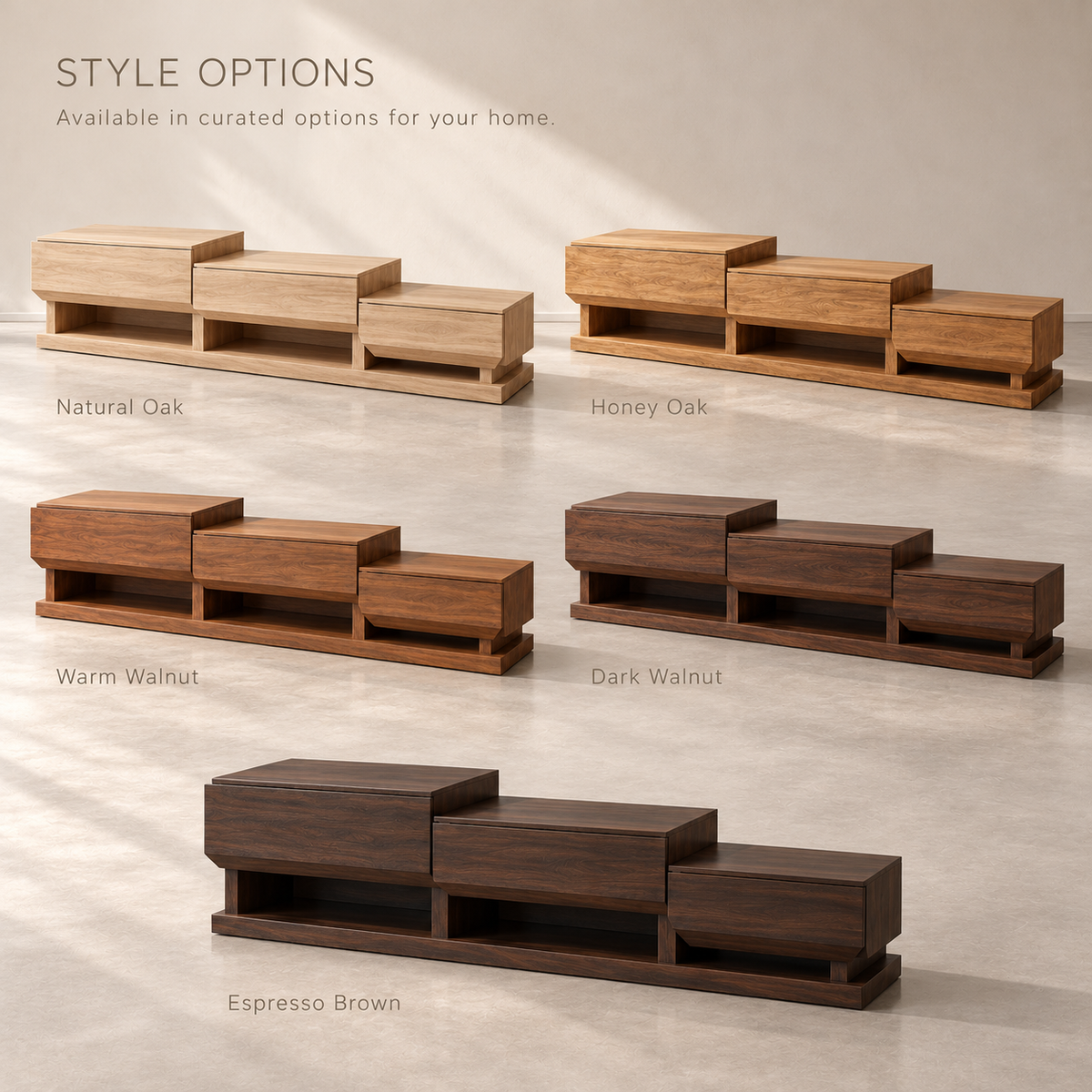 Ashbourne Sculptural Solid Wood TV Stand - Design 159 - wood finish options