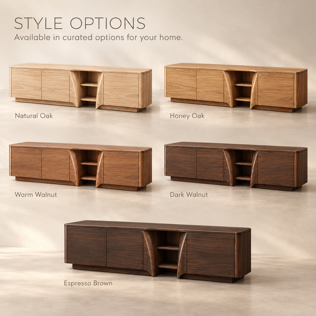 Bracken Sculptural Solid Wood TV Stand - Design 160 - wood finish options