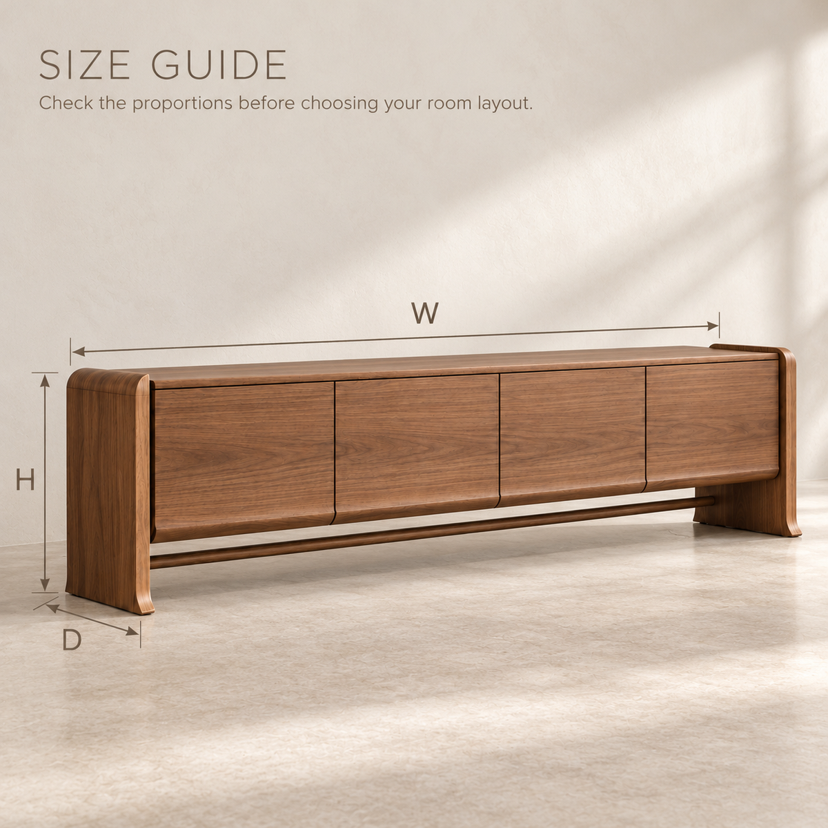 Cotswell Sculptural Solid Wood TV Stand - Design 161 - size guide