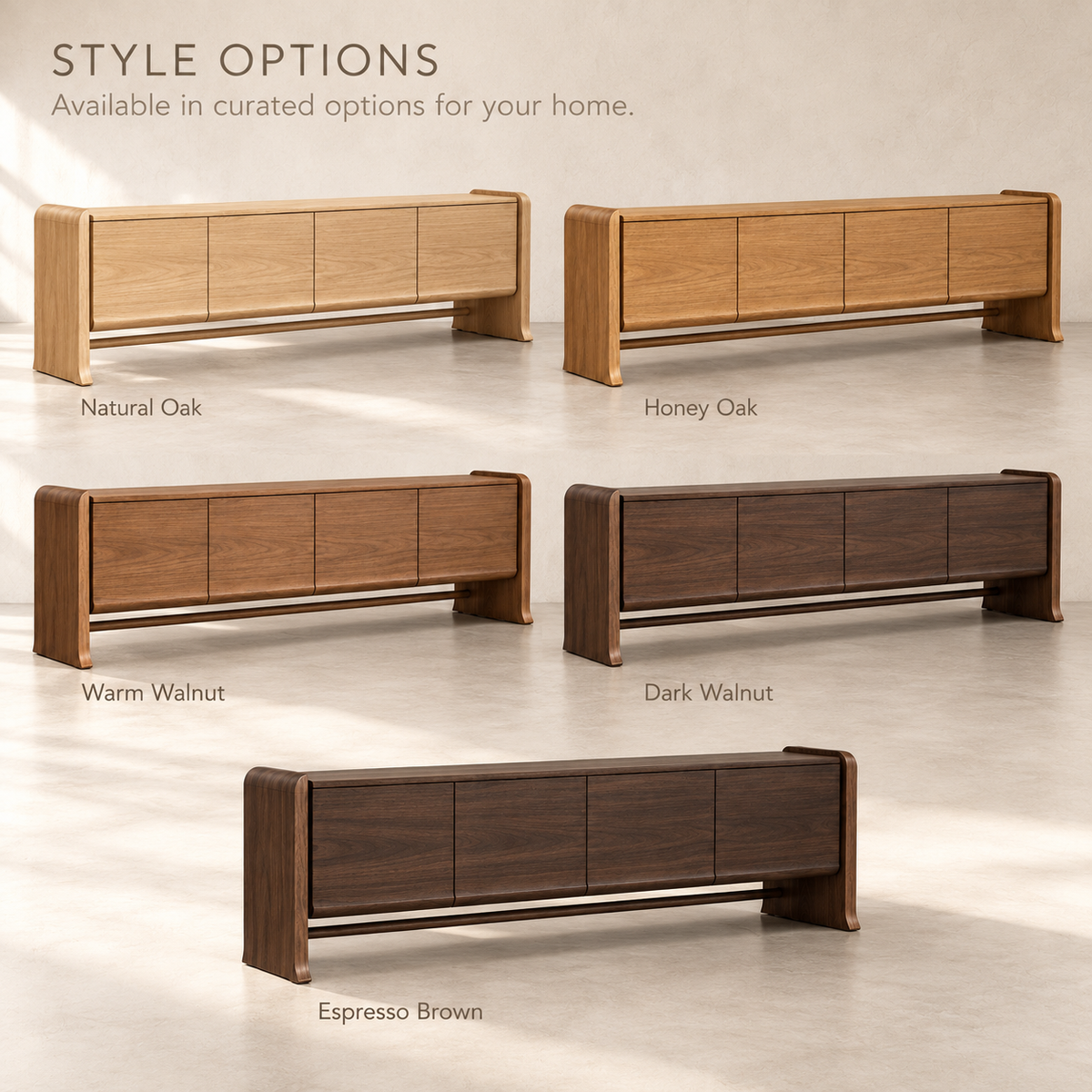 Cotswell Sculptural Solid Wood TV Stand - Design 161 - wood finish options