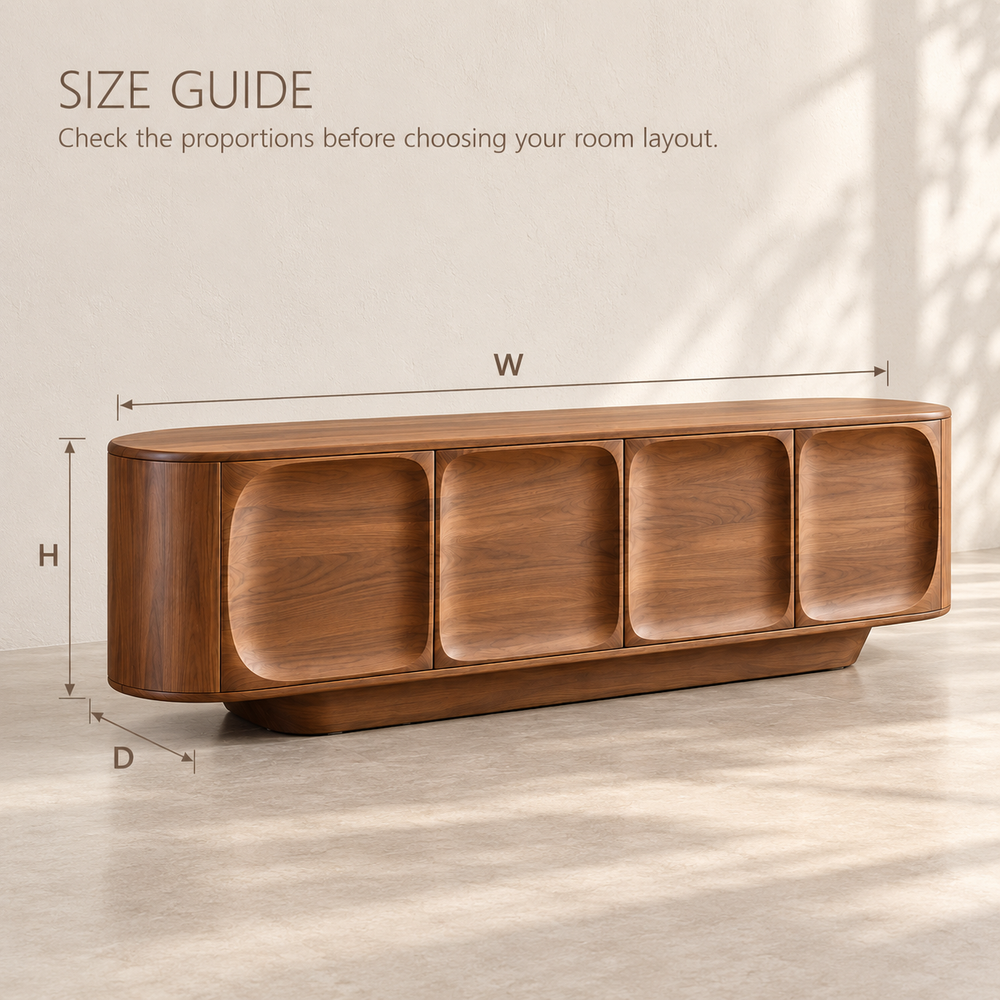 Dalesford Sculptural Solid Wood TV Stand - Design 162 - size guide