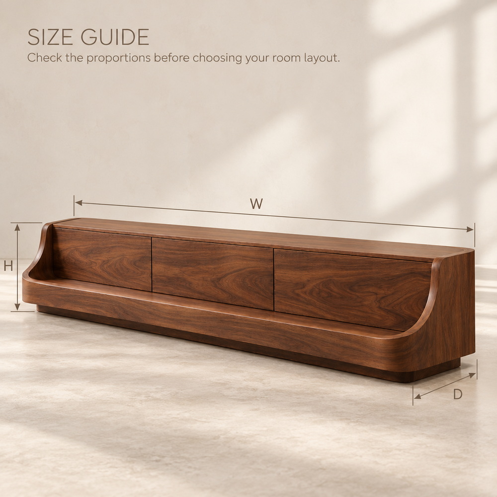 Everley Sculptural Solid Wood TV Stand - Design 163 - size guide