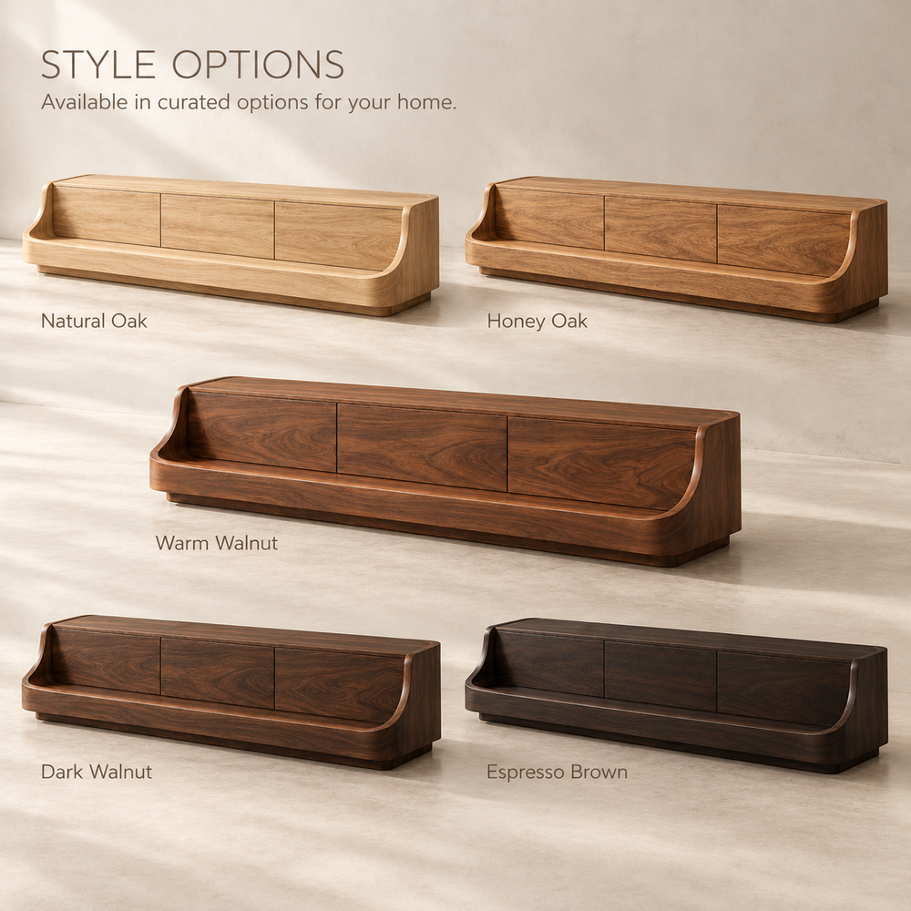Everley Sculptural Solid Wood TV Stand - Design 163 - wood finish options