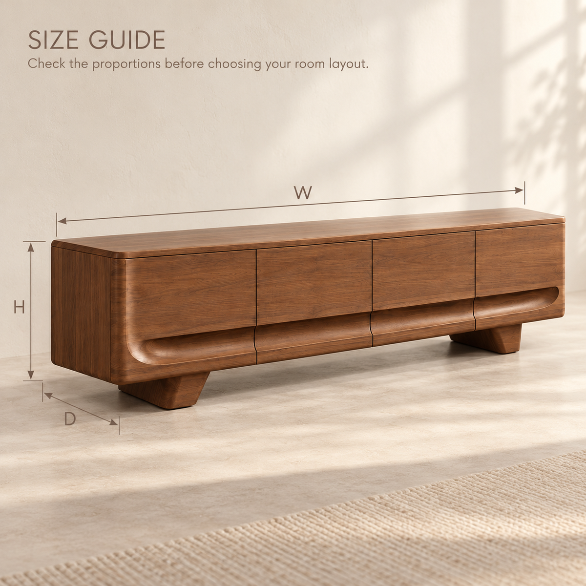 Fernwick Sculptural Solid Wood TV Stand - Design 164 - size guide
