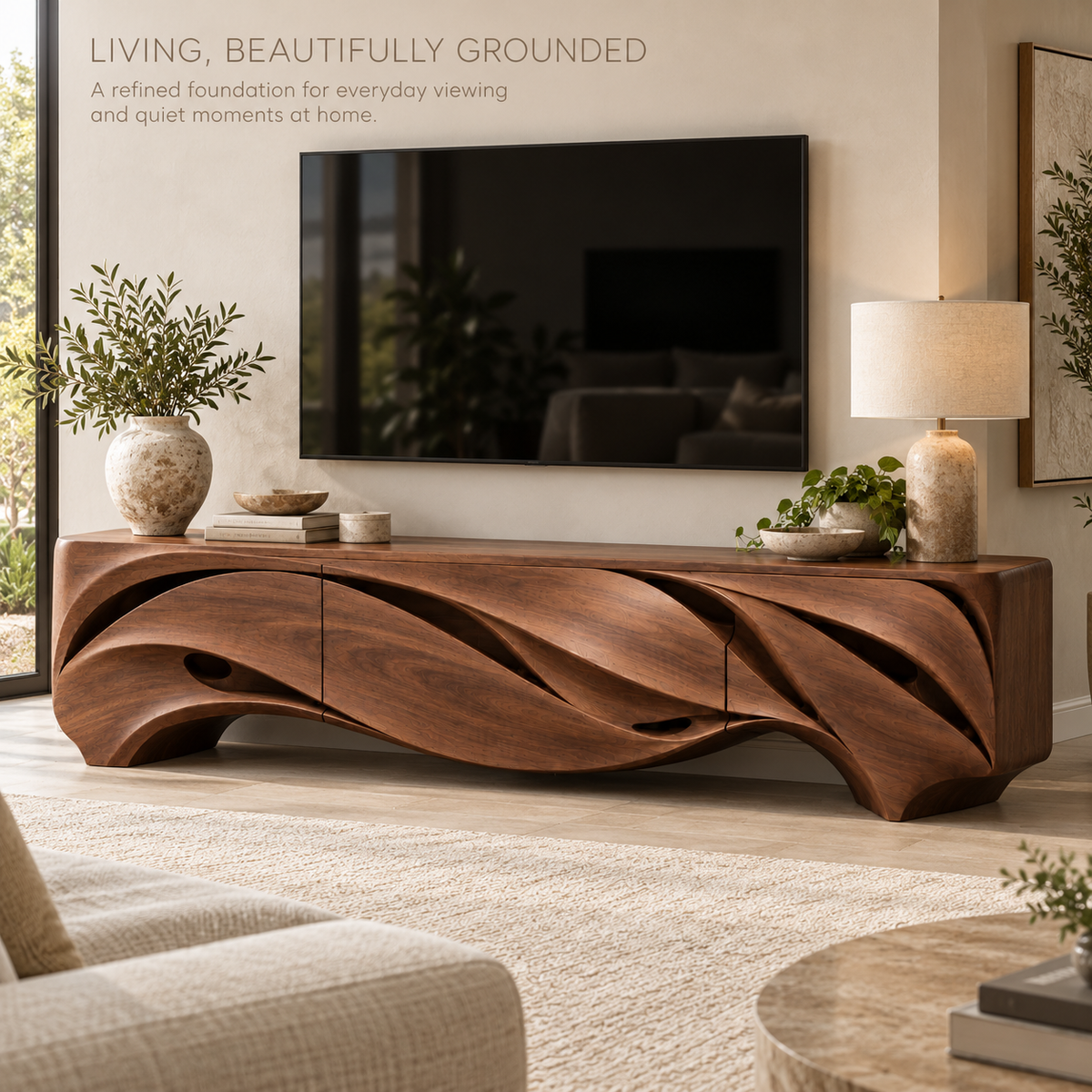 Greystone Sculptural Solid Wood TV Stand - Design 165 - product detail 1