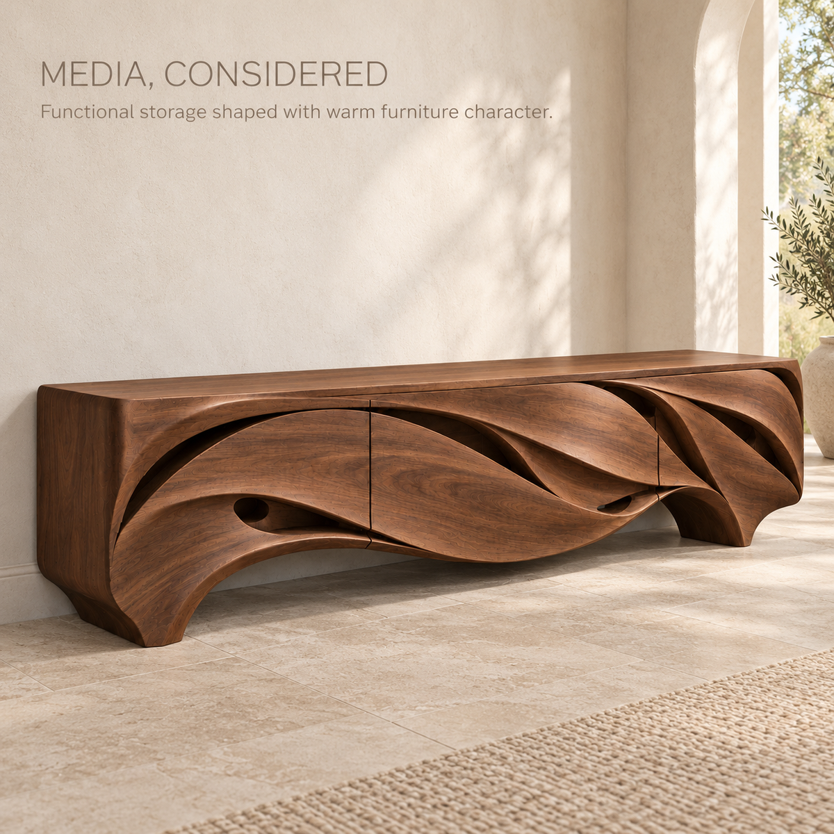 Greystone Sculptural Solid Wood TV Stand - Design 165 - product detail 2