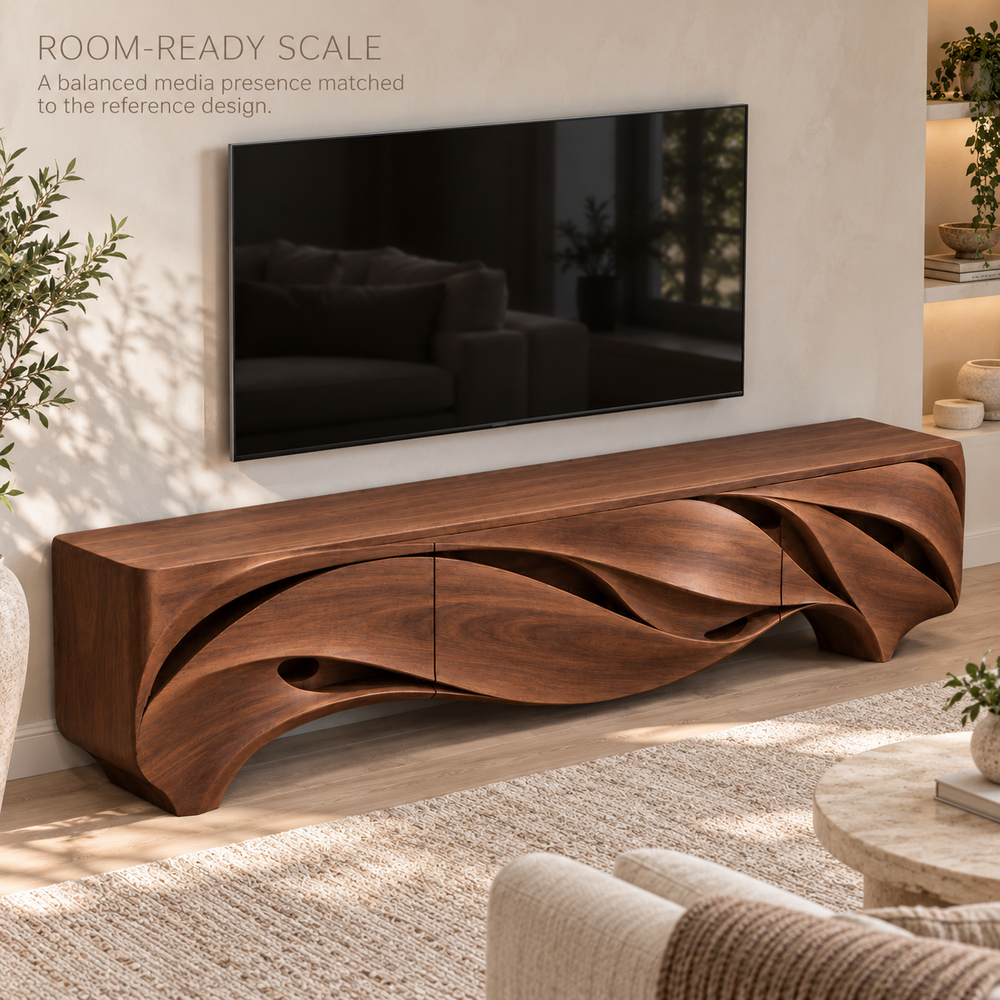 Greystone Sculptural Solid Wood TV Stand - Design 165 - product detail 3