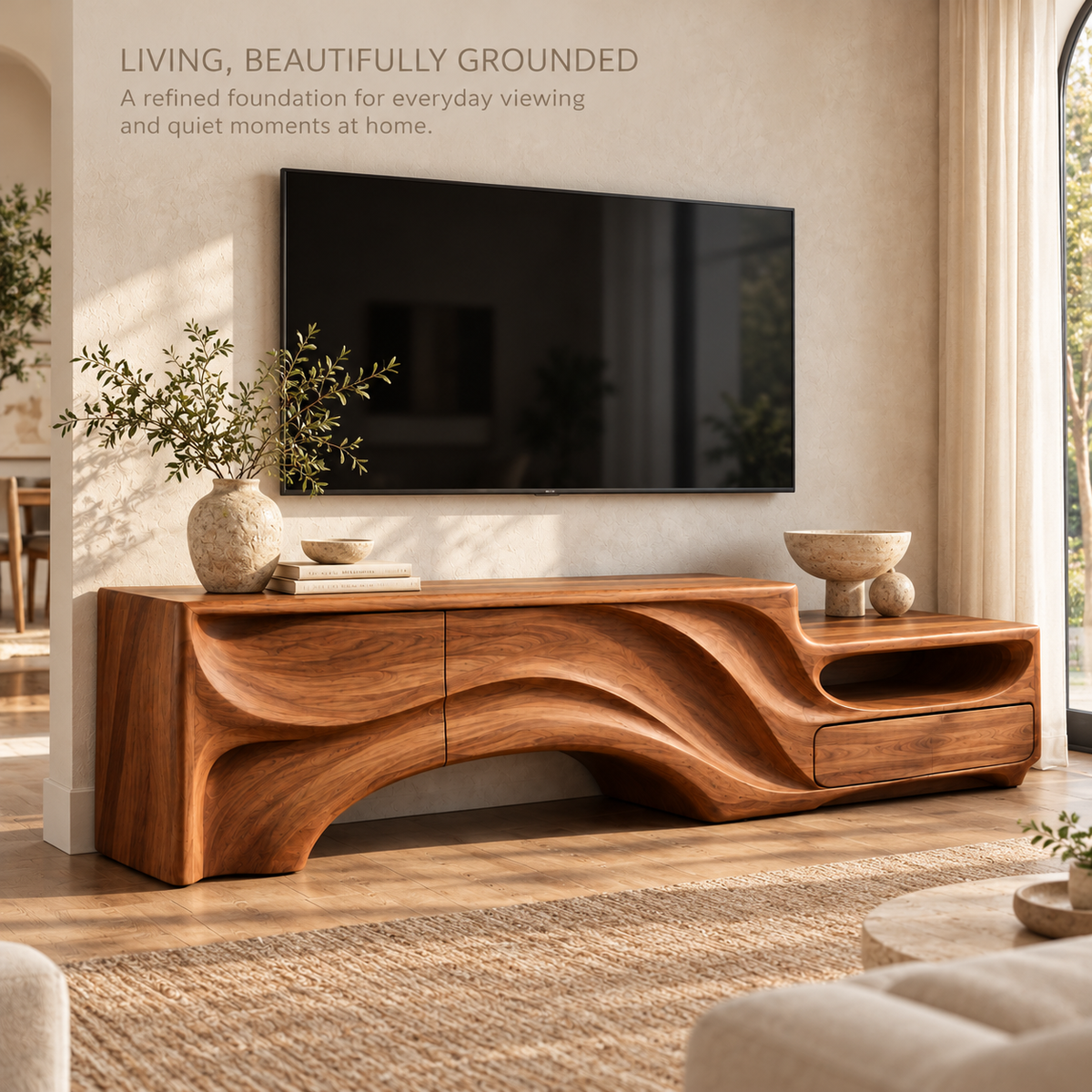 Huxley Sculptural Solid Wood TV Stand - Design 166 - product detail 1