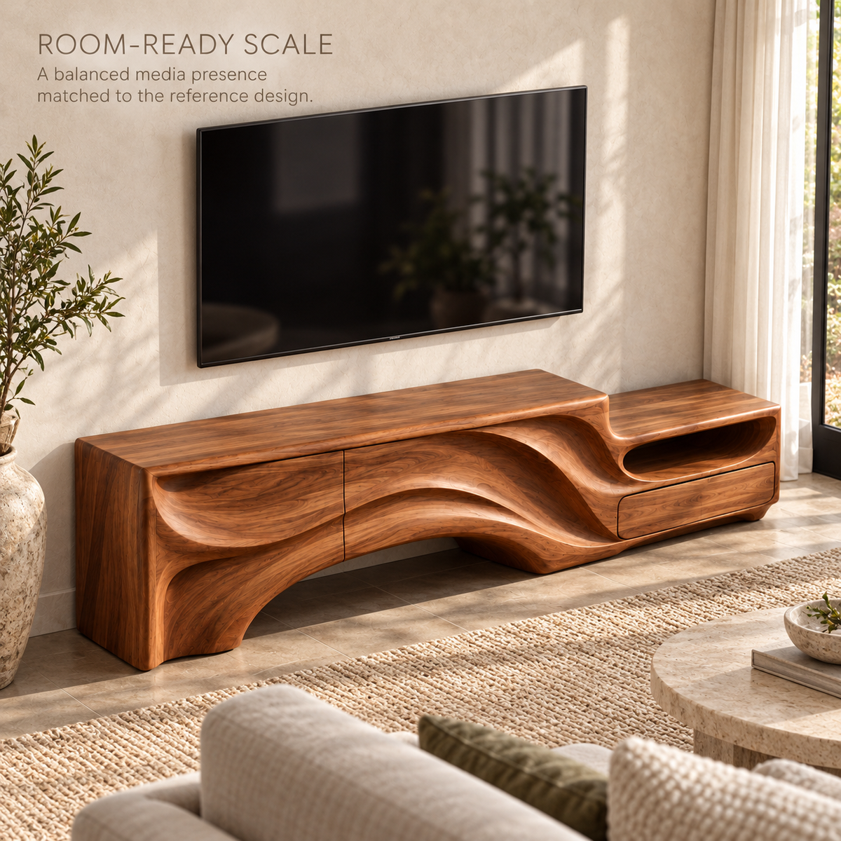 Huxley Sculptural Solid Wood TV Stand - Design 166 - product detail 3