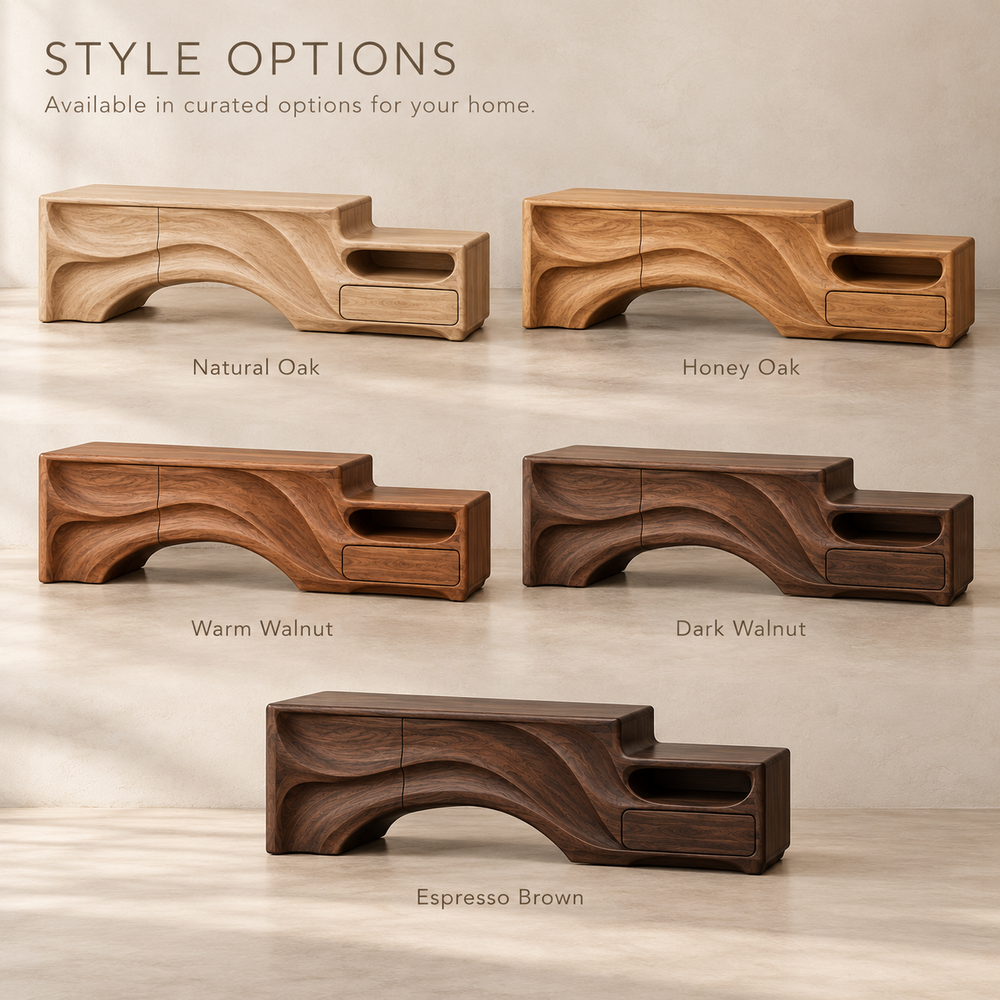 Huxley Sculptural Solid Wood TV Stand - Design 166 - wood finish options