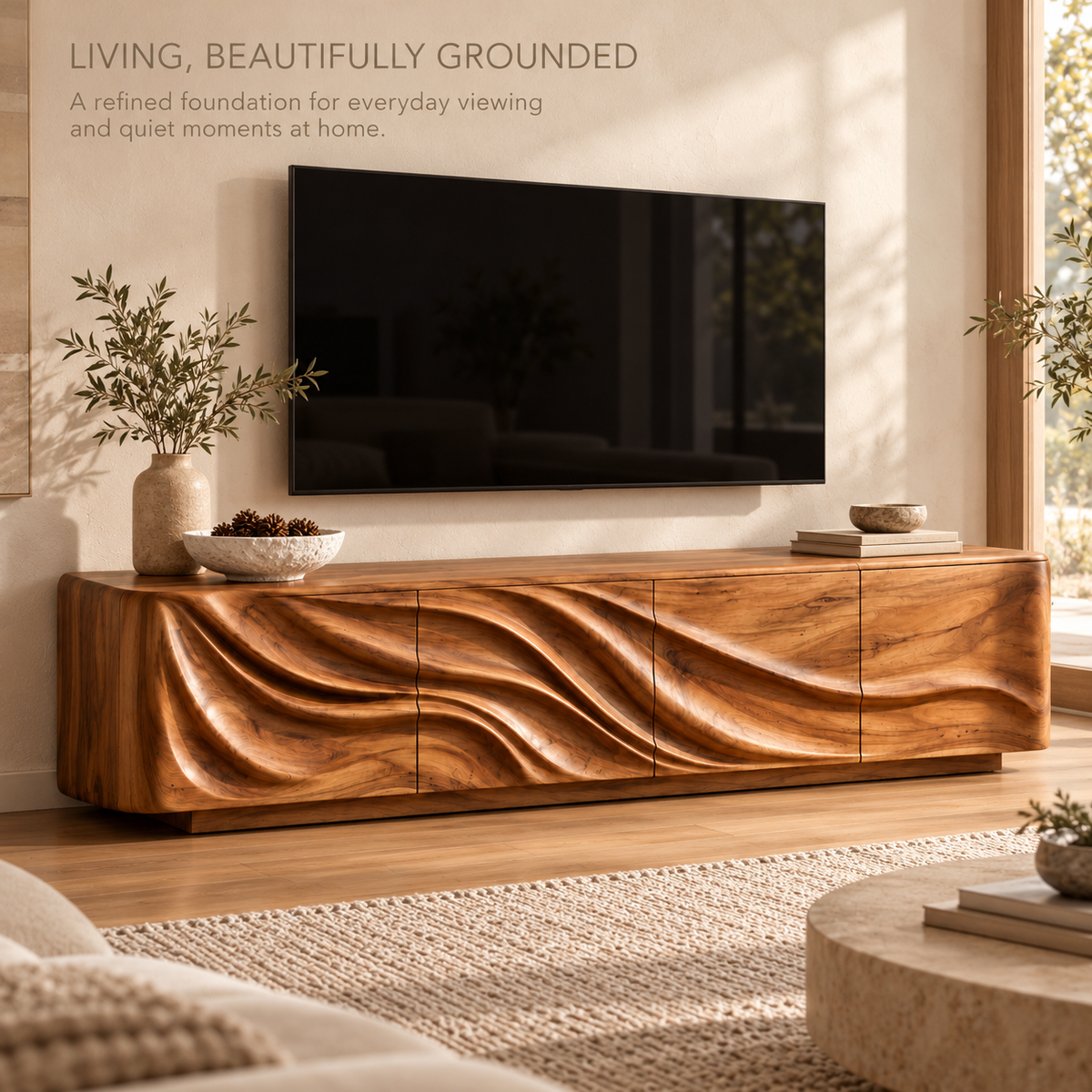 Kenwood Sculptural Solid Wood TV Stand - Design 168 - product detail 1